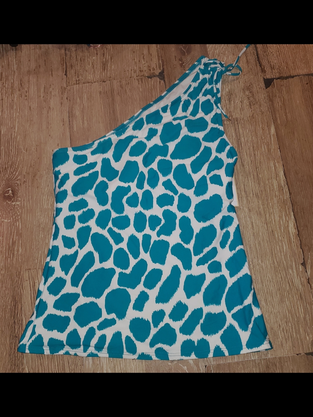 MICHAEL Michael Kors Teal and White One-Shoulder Animal Print Tankini
